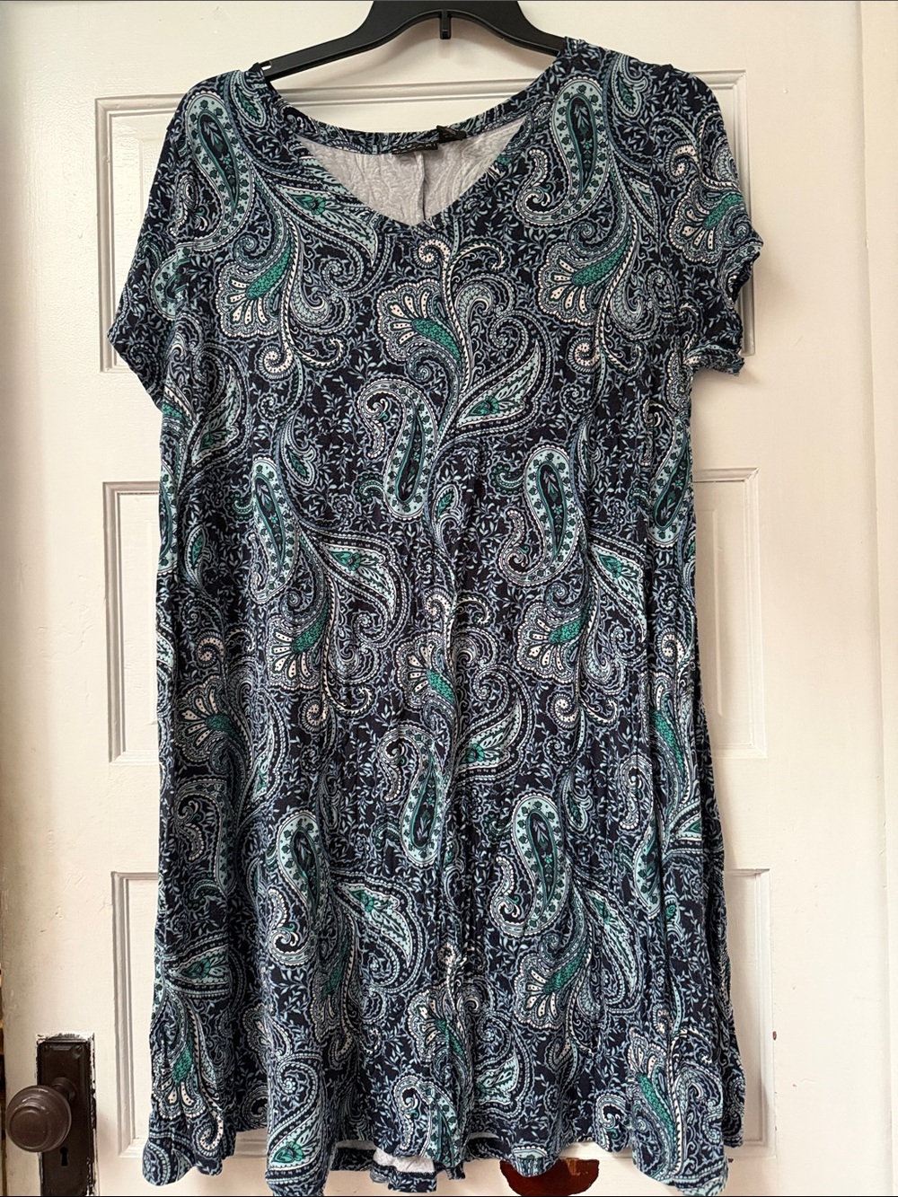 Plus size Tahari Navy & Teal Paisley V-Neck Dress